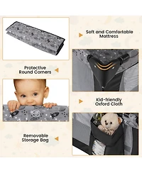 Gymax Portable Baby Playard Nursery Center Crib Bassinet w/ Hanging Toys & Music Box