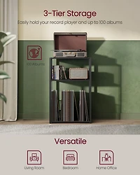 Record Player Stand – 3-Tier Side Table with Vinyl Storage for up to 100 Albums, End Living Room & Bedroom