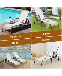 Gouun 2 Pcs Outdoor Patio Lounge Chair Chaise Fabric with Adjustable Reclining Armrest