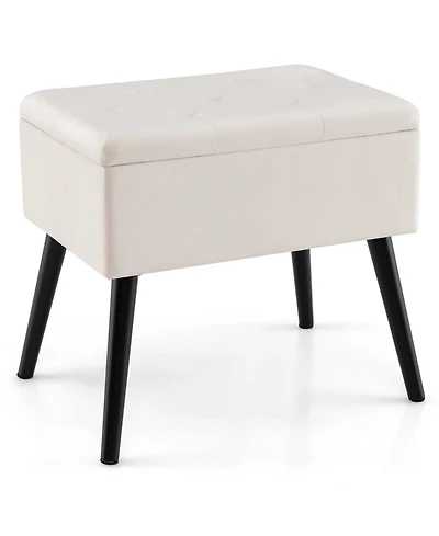 Velvet Vanity Stool Ottoman with Storage Solid Wood Legs Flip-Up Top for Entryway