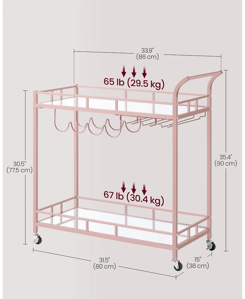 Slickblue Home Bar Serving Cart with 2 Mirrored Shelves, Wine Holders, Glass Holders, for Kitchen