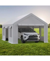 gaomon 12x20FT Portable Garage, 12'x20' Carport Heavy Duty, Galvanized Frame & 180 g Pe Waterproof Canopy, with 4 Doors (Included 2 Side Doors), and 4