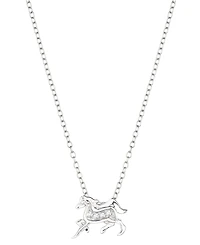 Cubic Zirconia Galloping Horse 18" Pendant Necklace in Sterling Silver