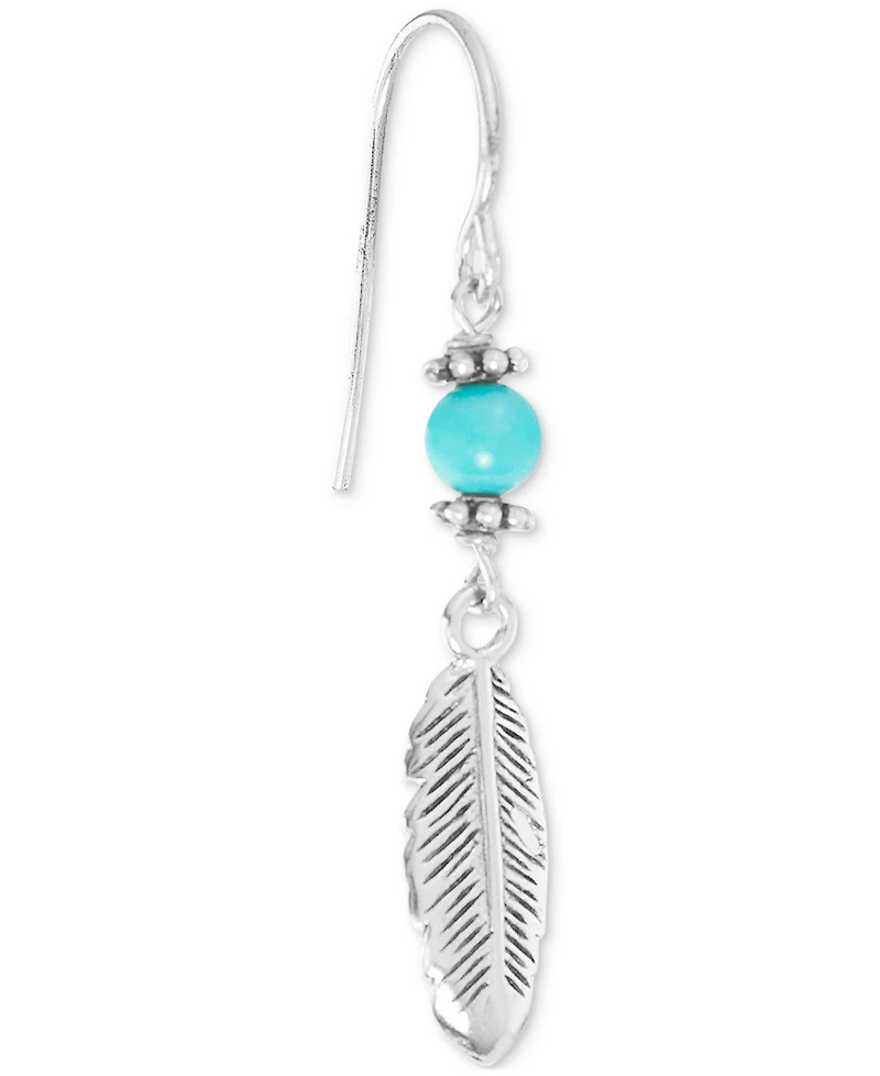 Macy's Simulated Turquoise (13mm) & Leaf Linear Drop Earrings in Sterling Silver