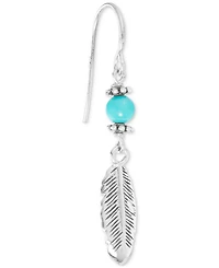 Macy's Simulated Turquoise (13mm) & Leaf Linear Drop Earrings in Sterling Silver