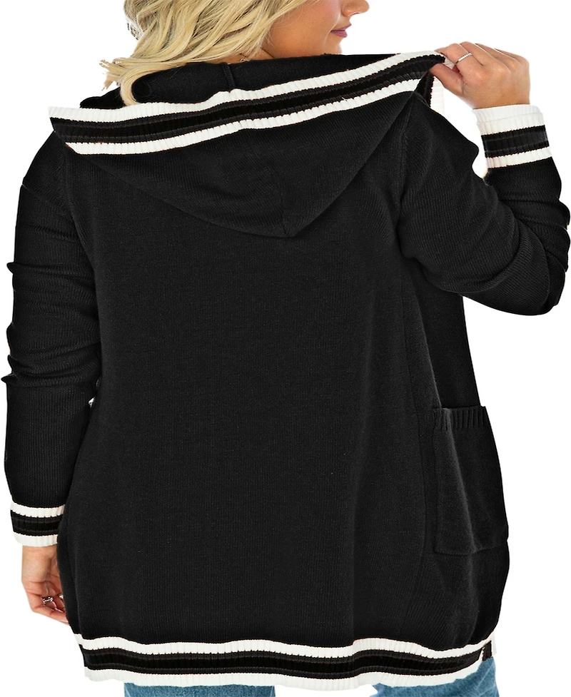 Gameday Couture Women's Black Florida State Seminoles Stripe Detail Tri-Blend Hoodie Cardigan Sweater