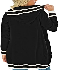 Gameday Couture Women's Black Florida State Seminoles Stripe Detail Tri-Blend Hoodie Cardigan Sweater
