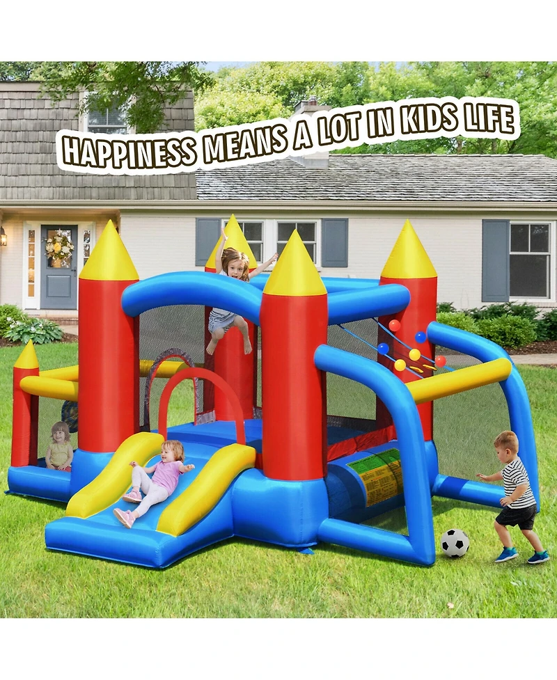 Gymax Inflatable Bounce House Slide Jumping Castle Soccer Goal Ball Pit Without Blower