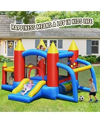 Gymax Inflatable Bounce House Slide Jumping Castle Soccer Goal Ball Pit Without Blower