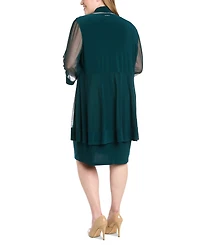 R & M Richards Plus Rhinestone-Trim Jacket Sheath Dress