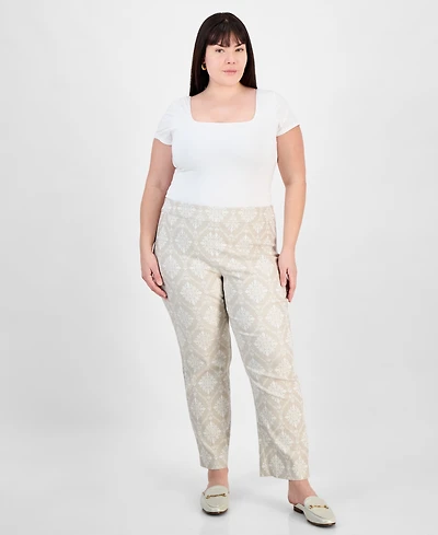 Jm Collection Plus Printed Jacquard Pants, Exclusively at Macy's
