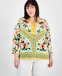 Jm Collection Plus Printed 3/4-Sleeve Top, Exclusively at Macy's