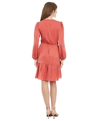 London Times Petite Smocked-Waist Ruffled-Hem Dress