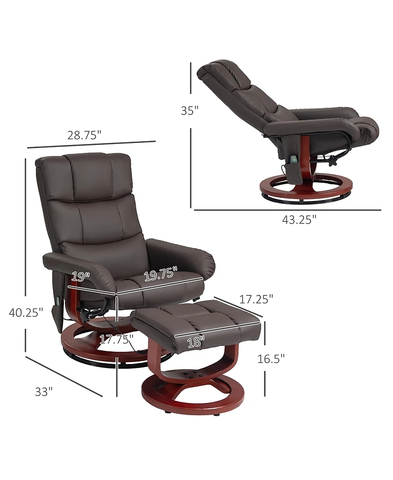 Homcom Pu Leather Massage Recliner with Ottoman and Remote,