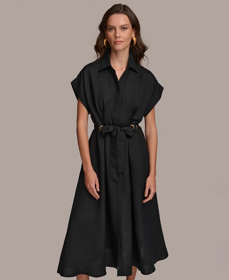 Donna Karan New York Women's Grommet-Trim Belted Midi Dress