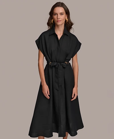Donna Karan New York Women's Grommet-Trim Belted Midi Dress