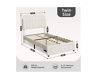 gaomon Twin Bed Frame with Drawer, Velvet Upholstered Platform Bed Frame with Storage Headboard, No Box Spring Needed, Easy Assembly