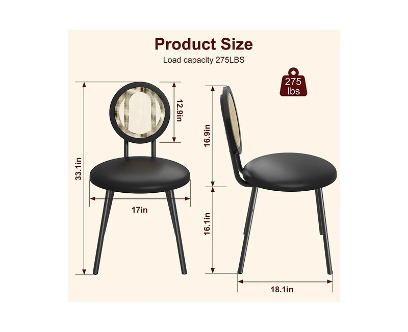 gaomon Dining Chairs Set of 2, Kitchen Chairs with Thicken Upholstered, Modern Black Dining Room Chairs Set of 2, Space Saving Dining Chairs with Meta