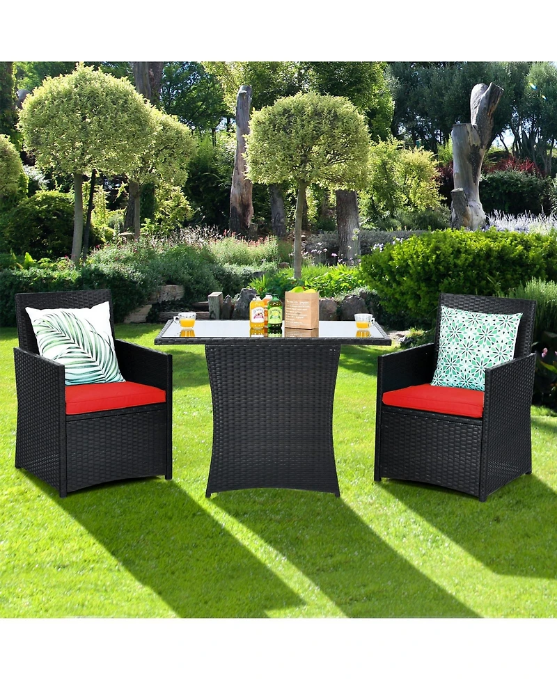 Gouun 3 Pieces Patio Rattan Furniture Set with Cushion and Sofa Armrest