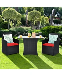 Gouun 3 Pieces Patio Rattan Furniture Set with Cushion and Sofa Armrest
