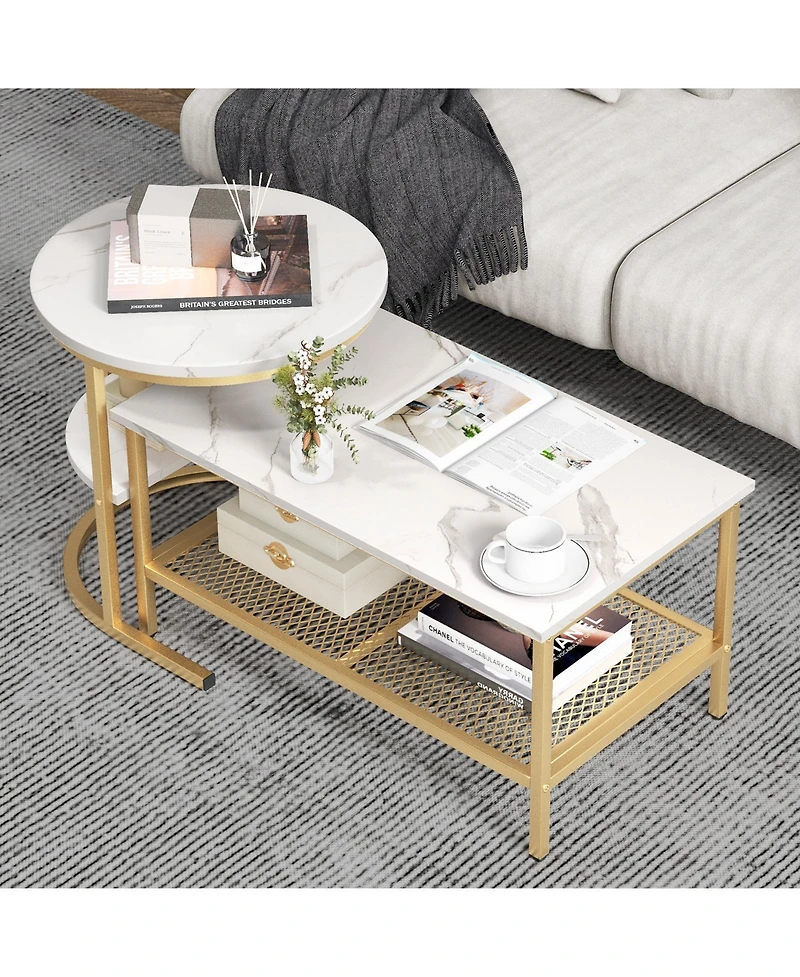 Gouun Set of 2 Nesting Table with Extra Storage Shelf for Living Room