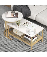 Gouun Set of 2 Nesting Table with Extra Storage Shelf for Living Room