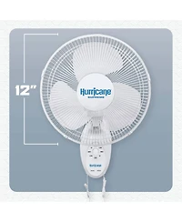 Hurricane Supreme 12 Inch Oscillating 3 Speed Portable Wall Mount Fan, White