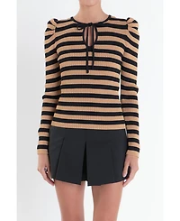 English Factory Women's Stripe Bow Knit Top
