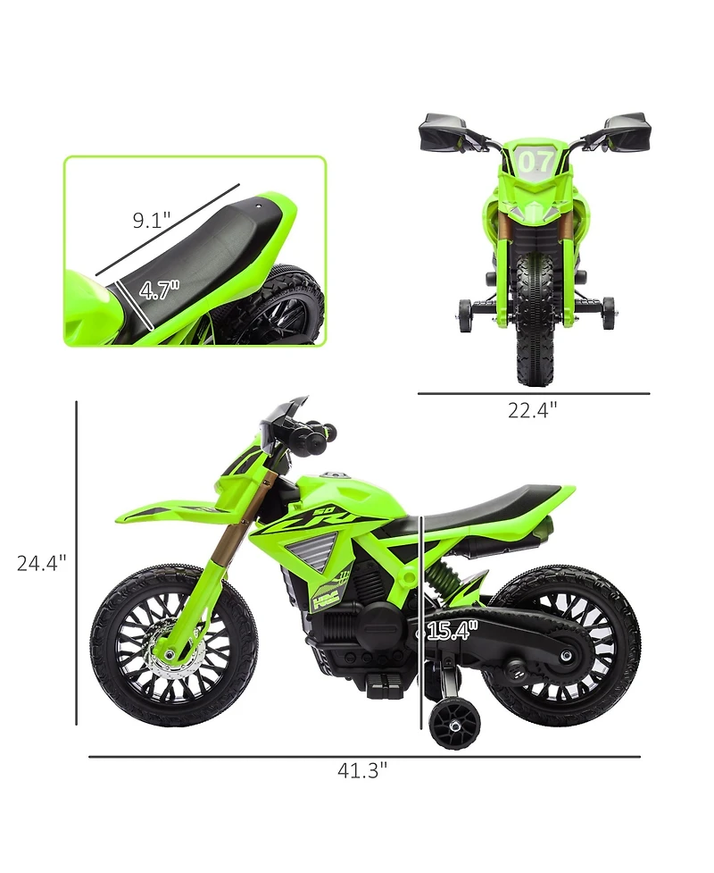 Qaba 6V Kids Motorcycle with Training Wheels, Horn & Start Sound,