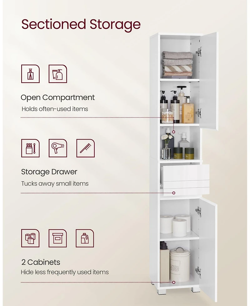 Slickblue Tall Bathroom Cabinet Slim Storage Cabinet for Space-Saving Organization