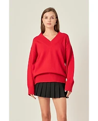 English Factory Women's V Neckline Oversized Sweater