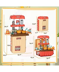 Qaba 3 in 1 Play Kitchen Set, Foldable Pretend Play Toys for 3-6 Years Old