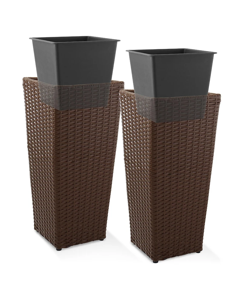 Casafield (Set of 2) All-Weather Outdoor Planters with Liners - White, Tall Tapered Plant Boxes Flower Pots for Front Porch, Patio, Garden