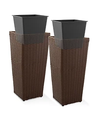 Casafield (Set of 2) All-Weather Outdoor Planters with Liners - White, Tall Tapered Plant Boxes Flower Pots for Front Porch, Patio, Garden