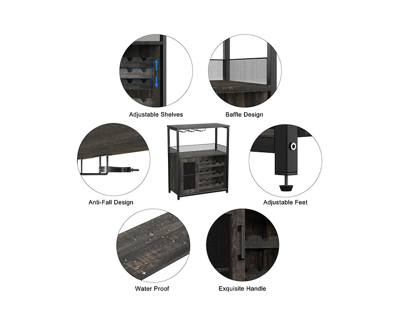 gaomon Wine Bar Cabinet with Detachable Wine Rack, Bar Rack Cabinet with Glass Holder and 1 Drawer, Mesh Door, Small Sideboard and Buffet Cabinet for
