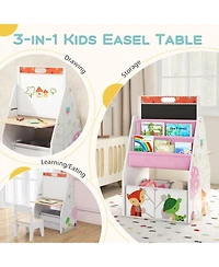 Gouun 3 in 1 Kids Easel and Play Station Convertible with Chair and Storage Bins