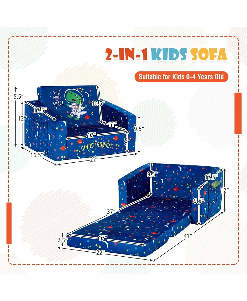 Gouun 2-in-1 Convertible Kids Sofa with Velvet Fabric