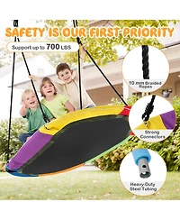 60" Saucer Swing with Led Lights 700 Lbs Platform Tree Swing with Adjustable Ropes