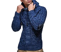 Leif Nelson Men's Knitted Hooded Sweater - Stylish Cable Knit Pullover with Button Detail, Warm and Comfortable for Fall & Winter