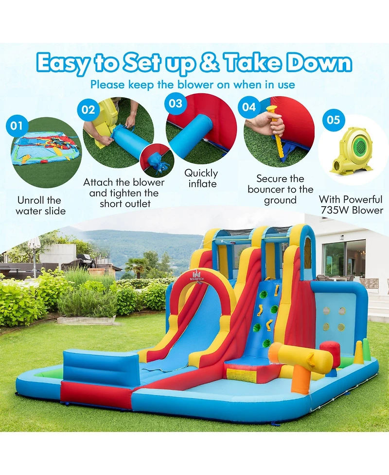Gouun Inflatable Water Slide Water Park with Long Slide and Splash Pools and Ball Pit with 735W Blower
