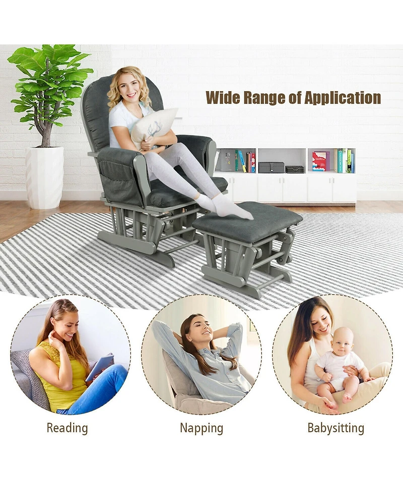 Gymax Baby Nursery Relax Rocker Rocking Chair Glider & Ottoman Set w/ Cushion