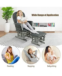 Gymax Baby Nursery Relax Rocker Rocking Chair Glider & Ottoman Set w/ Cushion