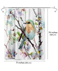 Americanflat 71x74 Robin and Apricot Tree Blossom Shower Curtain - 100% Polyester Shower Curtain
