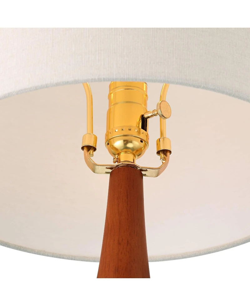 360 Lighting Andi 25" High Mid Century Modern Coastal Table Lamp Blue Green Ceramic Wood Single Fabric White Shade Living Room Bedroom Bedside Nightst