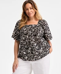 Style & Co Plus Size Printed Flutter-Sleeve Top, Exclusively at Macy's