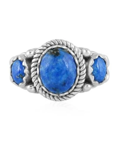 American West Jewelry Sterling Silver Denim Lapis 3 Stone Ring Size 5