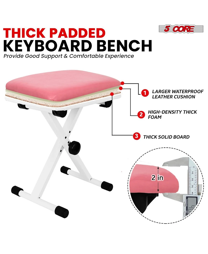 5 Core Keyboard Stand Single X Style Adjustable Piano Riser + Keyboard Piano Bench