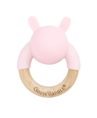 GooseWaddle Wooden & Silicone Rattle Teether Pink Bunny