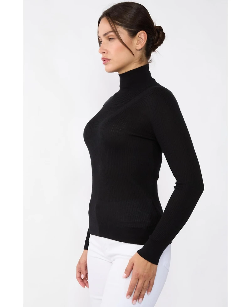 Jennie Liu Women's Tissue Weight Cashmere Silk Rib-knit Turtleneck Sweater