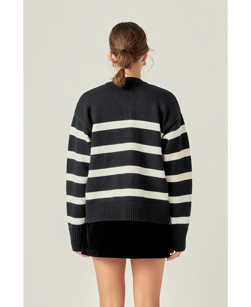 English Factory Women's Zip Up Striped Sweater